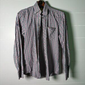 VW The Beetle Dress Shirt Men's L Maggiolino Embroidered Pocket Elbow Patches